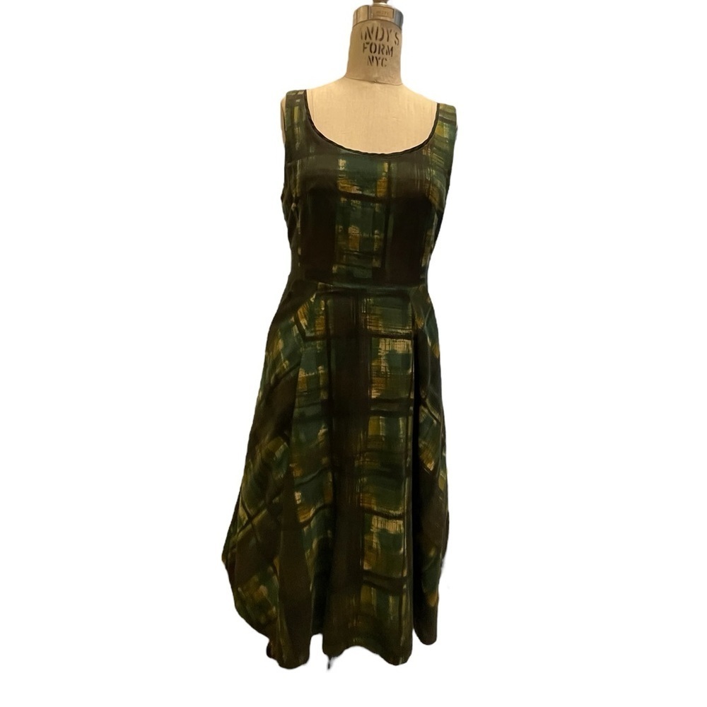 Anthropologie Maeve Painted Green Plaid Dress - Size 2